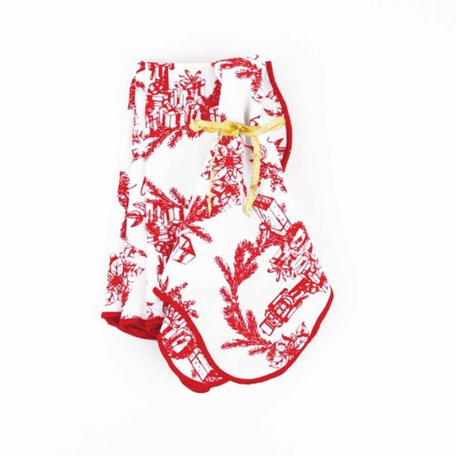 Cottage Kitchen 8 OAK LANE Decor | 8 Oak Lane- Holiday Red Toile Scalloped Napkins