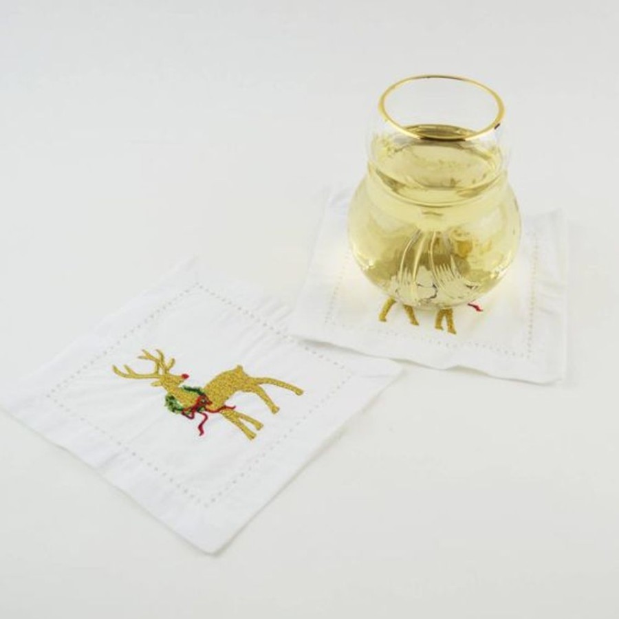 Cottage Kitchen 8 OAK LANE Napkins | 8 Oak Lane- Reindeer Embroided Cocktail Napkin