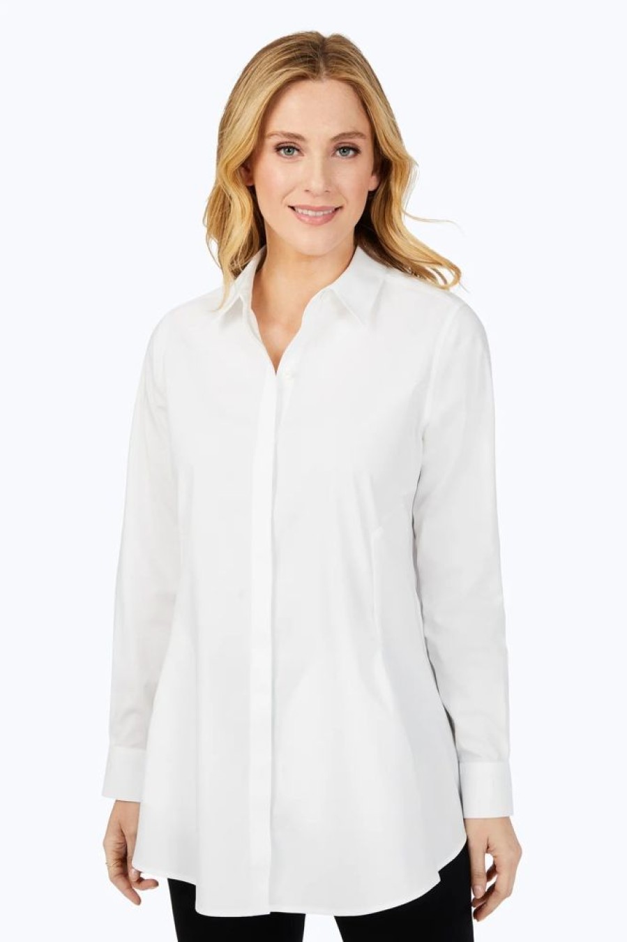 Women FOXCROFT Tops | Foxcroft- Cici Essential Pinpoint Non-Iron Tunic White