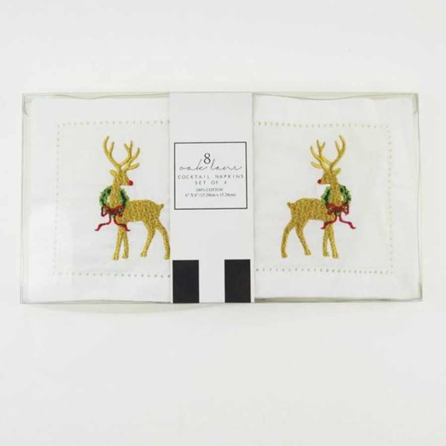 Cottage Kitchen 8 OAK LANE Kitchenware | 8 Oak Lane- Reindeer Embroided Cocktail Napkin