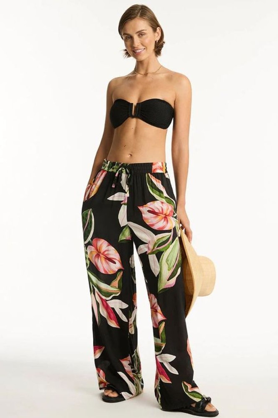 Women SEA LEVEL Bottoms | Sea Level- Ladies Sundown Palazzo Pant Black Floral