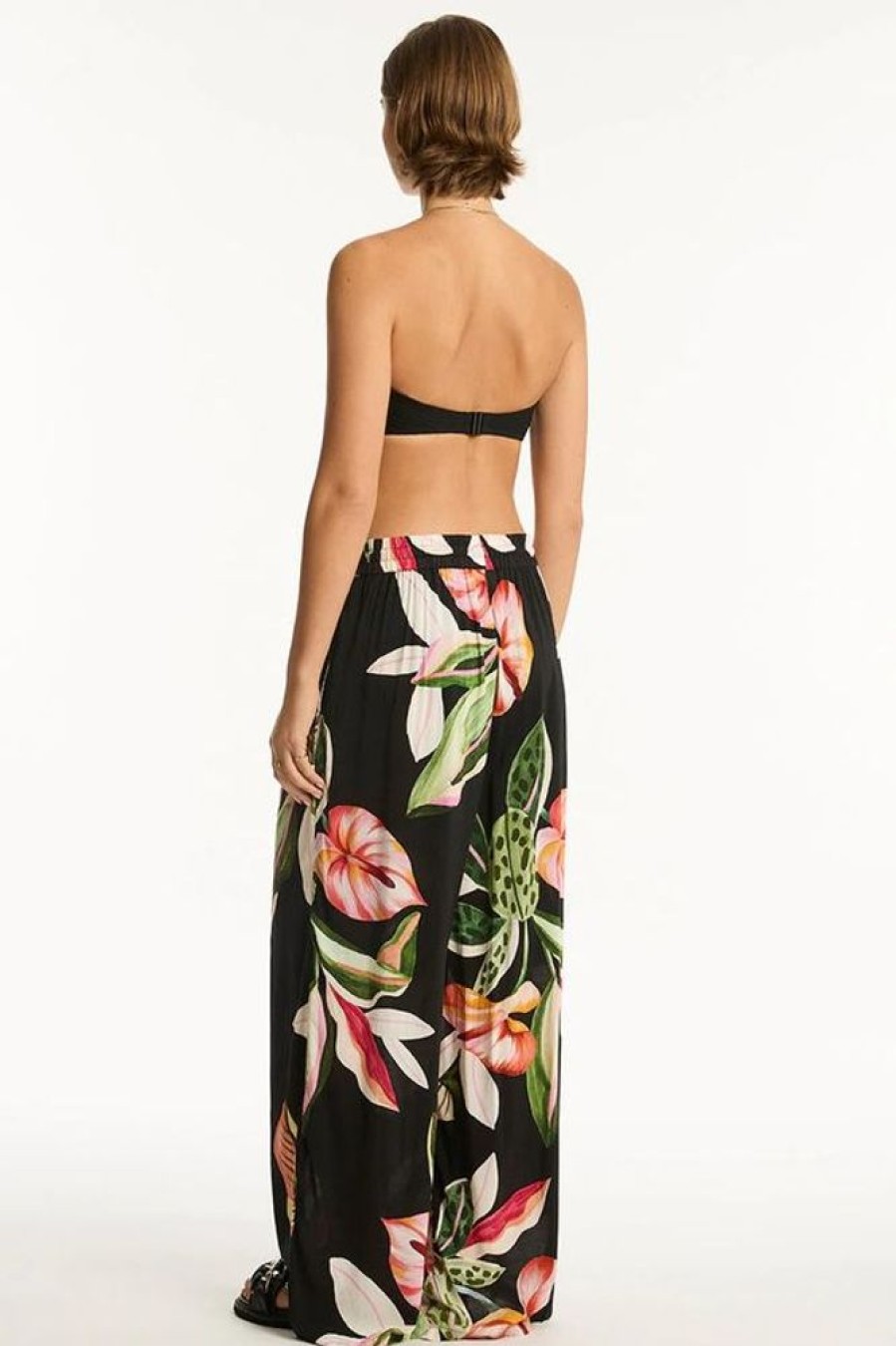 Women SEA LEVEL Bottoms | Sea Level- Ladies Sundown Palazzo Pant Black Floral