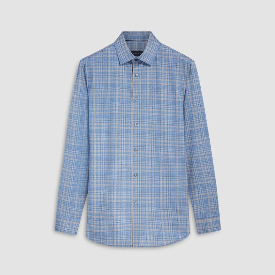 Men BUGATCHI Tops | Bugatchi- Men'S James Plaid Check Ooohcotton Shirt Air Blue