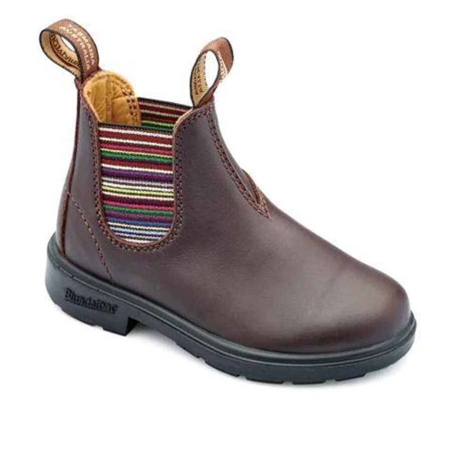 Kid BLUNDSTONE Winter Boots | Blundstone-Kids 1413 Brown Striped Elastic Dark Brown