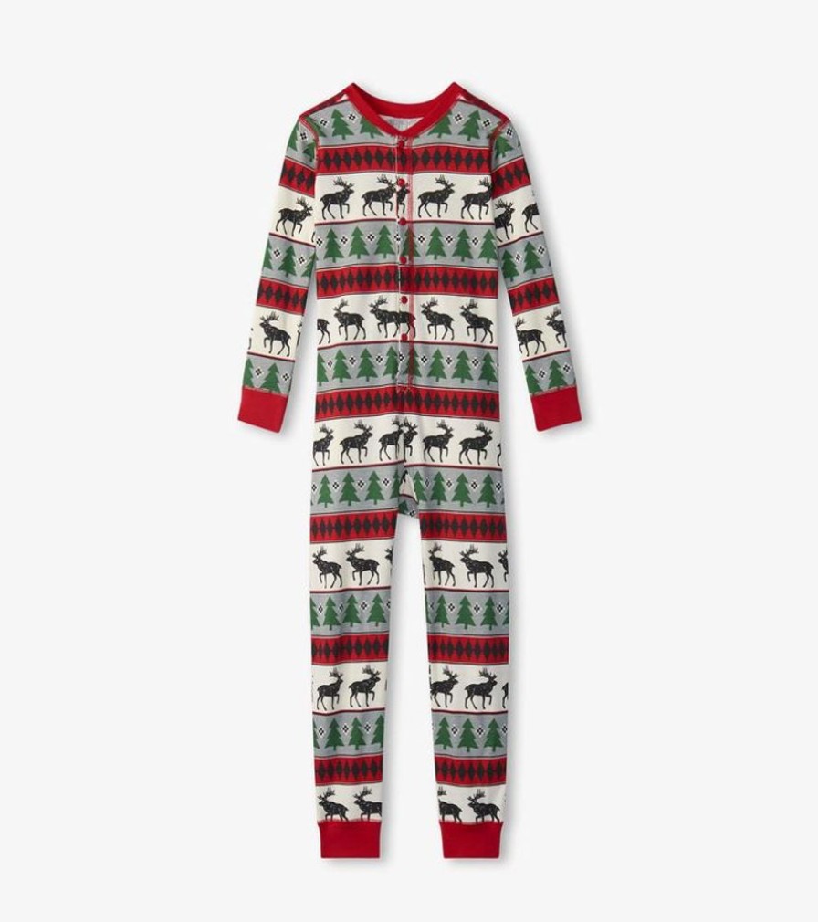 Kid HATLEY Sleepwear | Hatley- Kids Elk Fair Eisle Onesie Stripes