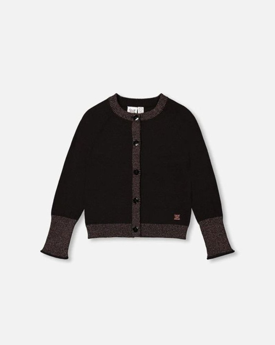 Kid DEUXPARDEUX Tops | Deux Par Deux- Kids Knitted Cardigan Anthracite