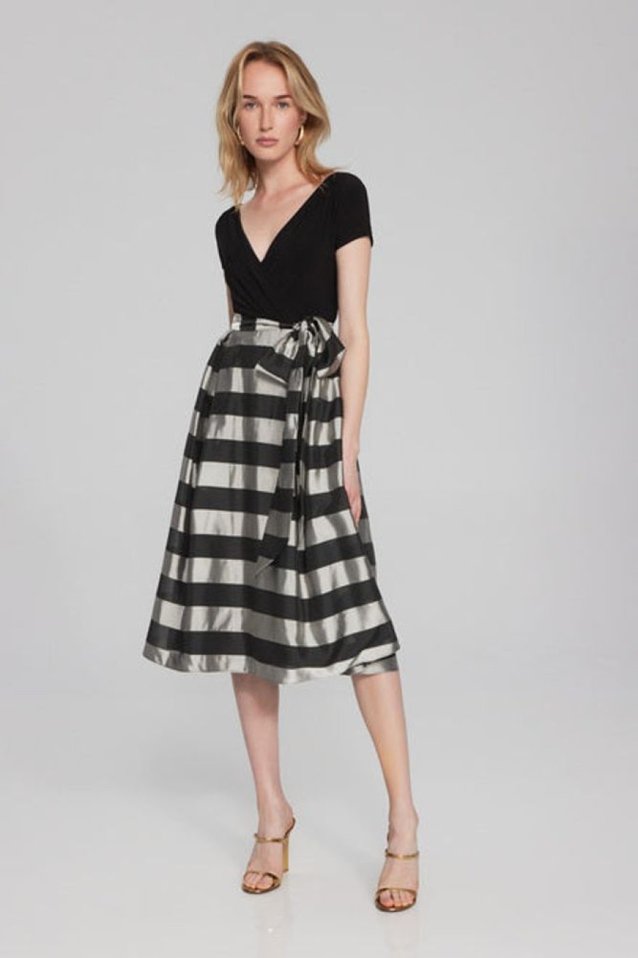 Women JOSEPH RIBKOFF Dresses | Joseph Ribkoff- Striped Dual Fabric Dress Black-Silver