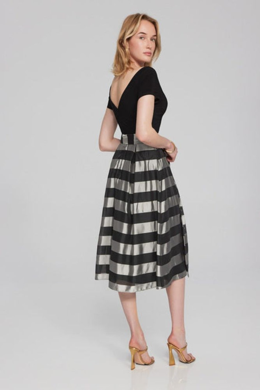 Women JOSEPH RIBKOFF Dresses | Joseph Ribkoff- Striped Dual Fabric Dress Black-Silver