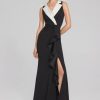 Women JOSEPH RIBKOFF Dresses | Joseph Ribkoff- Ruffle Front Slit Dress Black-Offwhite