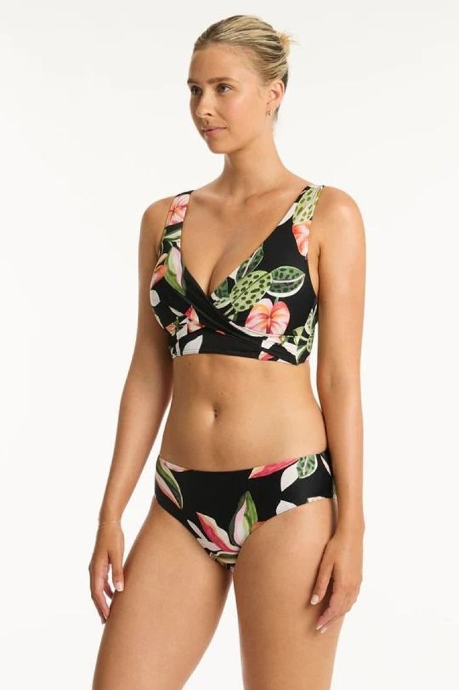 Women SEA LEVEL Bottoms | Sea Level- Ladies Sundown Mid Swim Bottom Black Floral