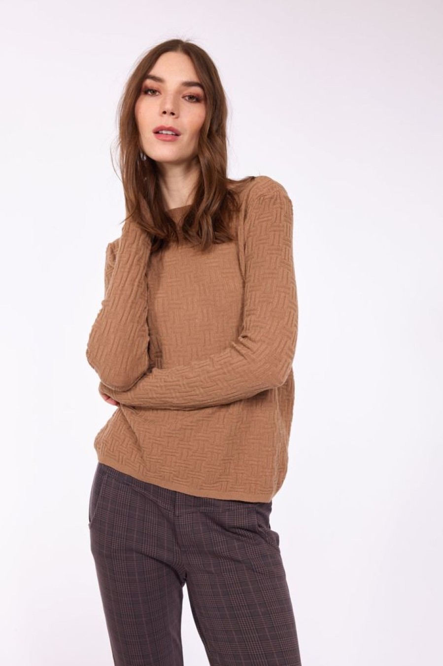 Women PISTACHE Tops | Pistache- Quadro Knit Sweater