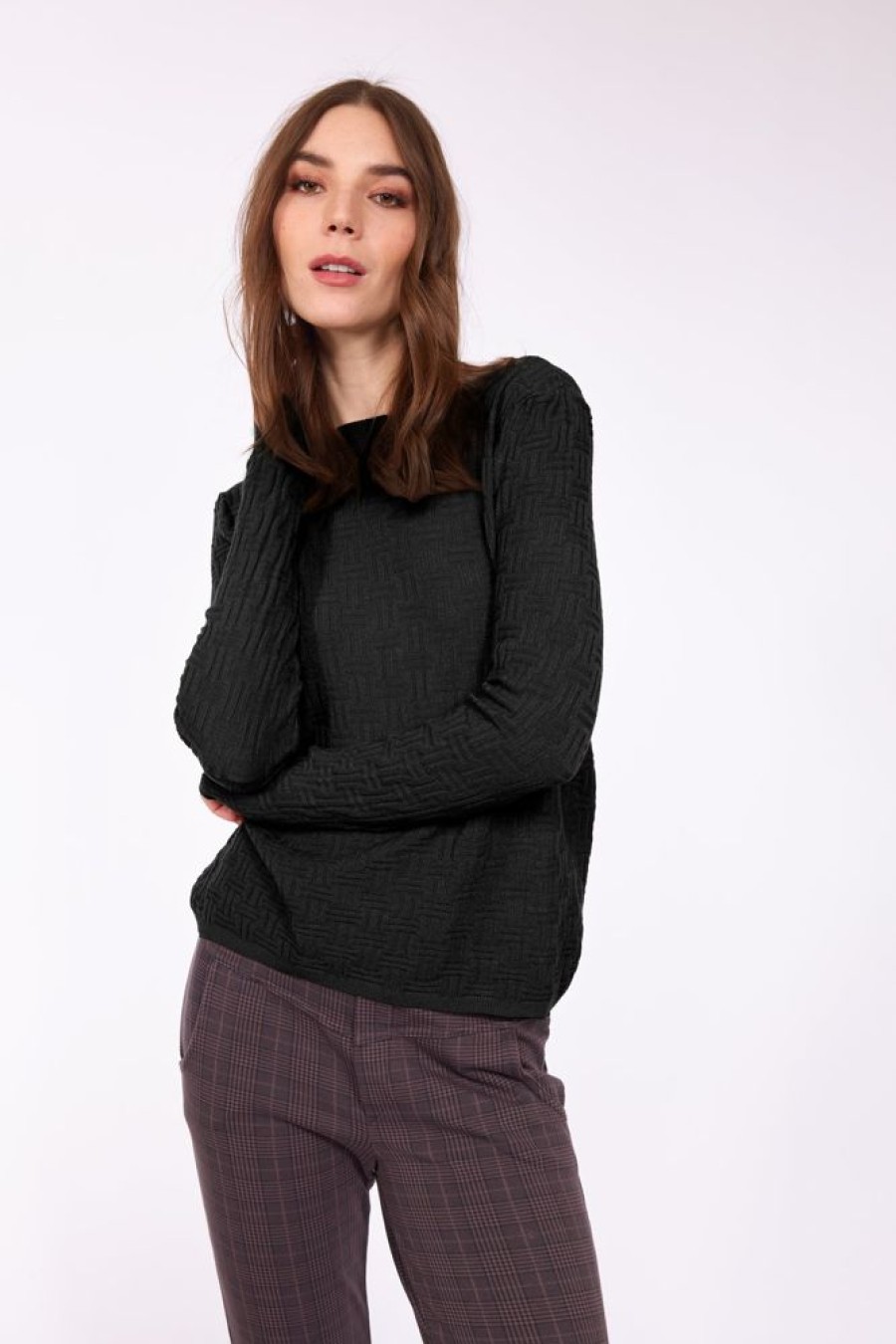 Women PISTACHE Tops | Pistache- Quadro Knit Sweater