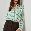 Women RAILS Tops | Rails- Mara Top Green Line Art